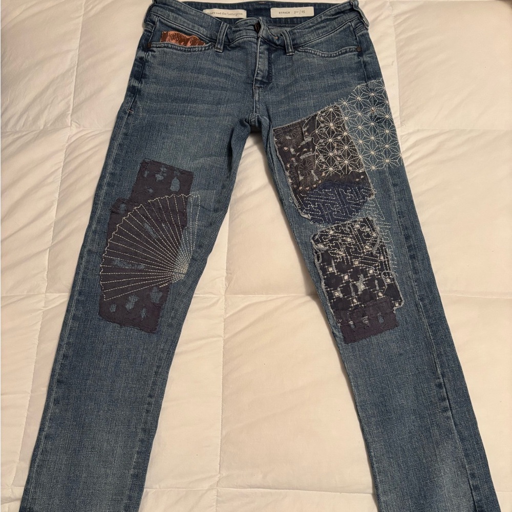 Pilcro Blue Patchwork Boot Cut Jeans - image 1